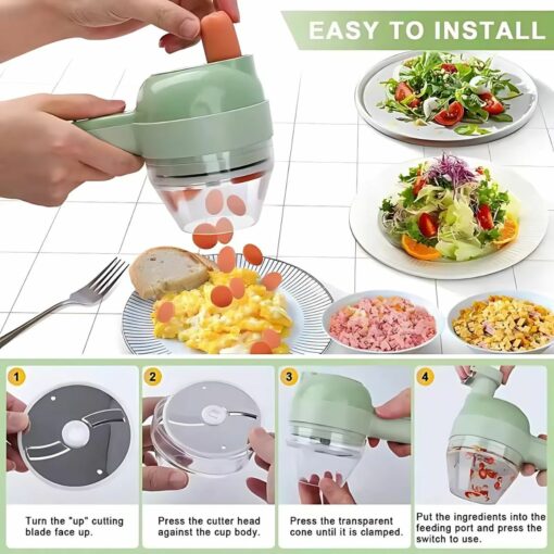 4-in-1 Electric Wireless Chopper – For Fruit, Veggies, Meat & Kitchen Use