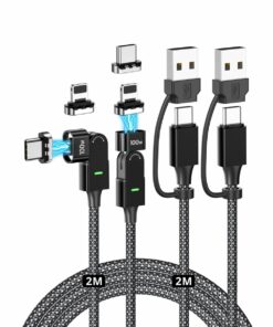 60W Magnetic 4-in-1 Cable – 180° Fast PD for USB-C/iPhone/MacBook/S23 – USB+typec rotating fast charging cable + [Apple magnetic head] – PD60W fast charging / support data transmission]