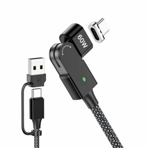 60W Magnetic 4-in-1 Cable – 180° Fast PD for USB-C/iPhone/MacBook/S23 – USB+typec rotating fast charging cable + [Apple magnetic head] – PD60W fast charging / support data transmission]