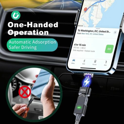 60W Magnetic 4-in-1 Cable – 180° Fast PD for USB-C/iPhone/MacBook/S23 – USB+typec rotating fast charging cable + [Apple magnetic head] – PD60W fast charging / support data transmission]