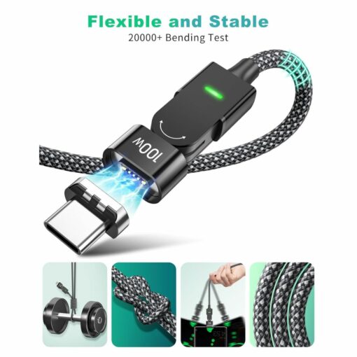 60W Magnetic 4-in-1 Cable – 180° Fast PD for USB-C/iPhone/MacBook/S23 – USB+typec rotating fast charging cable + [Apple magnetic head] – PD60W fast charging / support data transmission]