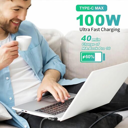 60W Magnetic 4-in-1 Cable – 180° Fast PD for USB-C/iPhone/MacBook/S23 – USB+typec rotating fast charging cable + [Apple magnetic head] – PD60W fast charging / support data transmission]
