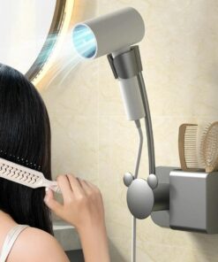 Adjustable Wall-Mount Hair Dryer Holder – Hands-Free, No-Drill Storage Rack