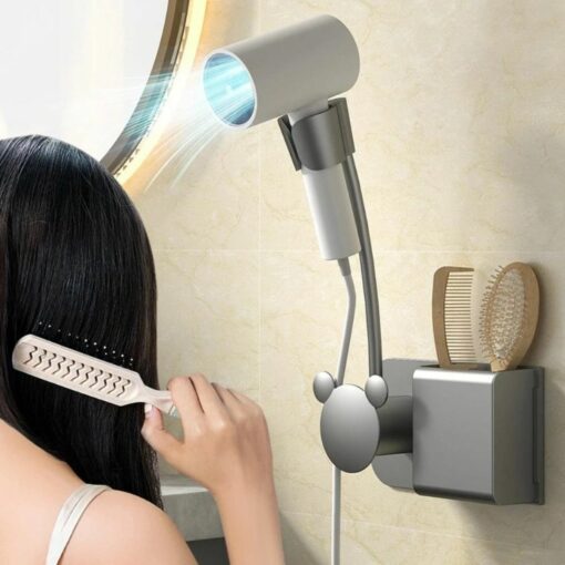 Adjustable Wall-Mount Hair Dryer Holder – Hands-Free, No-Drill Storage Rack