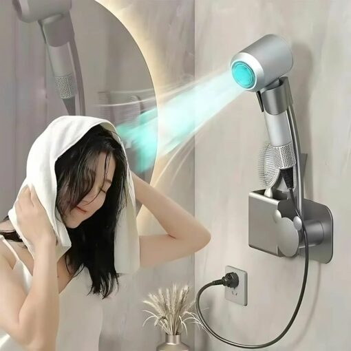 Adjustable Wall-Mount Hair Dryer Holder – Hands-Free, No-Drill Storage Rack