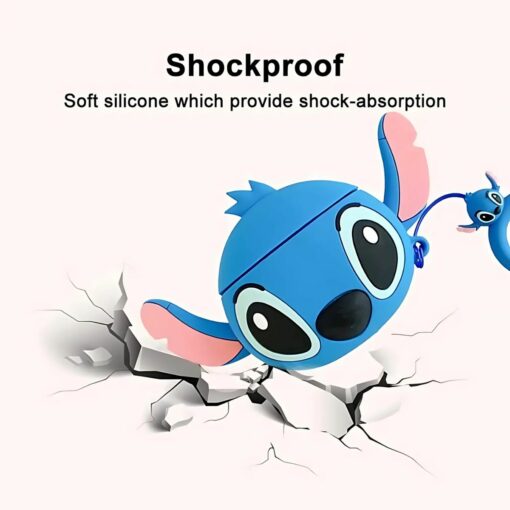 Cute Stitch Long Ears AirPods Case – Kawaii Silicone Cover with Key Ring for AirPods 1 2 3 4 Pro Pro 2
