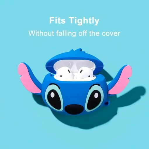 Cute Stitch Long Ears AirPods Case – Kawaii Silicone Cover with Key Ring for AirPods 1 2 3 4 Pro Pro 2