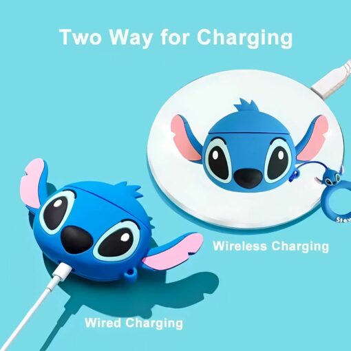 Cute Stitch Long Ears AirPods Case – Kawaii Silicone Cover with Key Ring for AirPods 1 2 3 4 Pro Pro 2