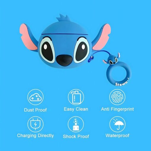 Cute Stitch Long Ears AirPods Case – Kawaii Silicone Cover with Key Ring for AirPods 1 2 3 4 Pro Pro 2