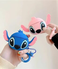Cute Stitch Long Ears AirPods Case – Kawaii Silicone Cover with Key Ring for AirPods 1 2 3 4 Pro Pro 2