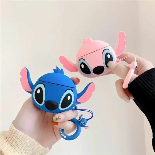 Cute Stitch Long Ears AirPods Case – Kawaii Silicone Cover with Key Ring for AirPods 1 2 3 4 Pro Pro 2