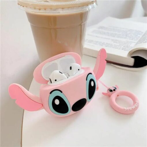 Cute Stitch Long Ears AirPods Case – Kawaii Silicone Cover with Key Ring for AirPods 1 2 3 4 Pro Pro 2