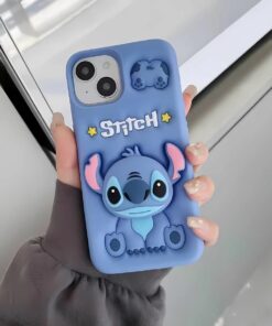Cute Stitch iPhone Case with Holder – Soft Silicone for 14/15/16 Pro Max