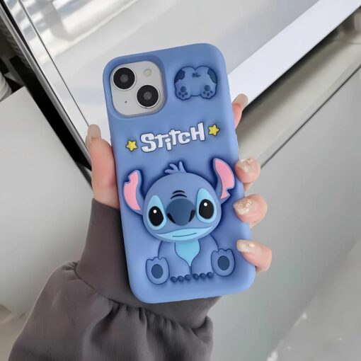 Cute Stitch iPhone Case with Holder – Soft Silicone for 14/15/16 Pro Max