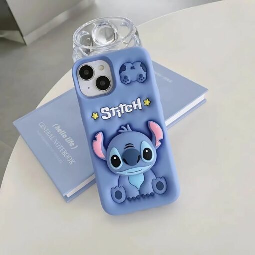 Cute Stitch iPhone Case with Holder – Soft Silicone for 14/15/16 Pro Max