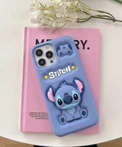 Cute Stitch iPhone Case with Holder – Soft Silicone for 14/15/16 Pro Max