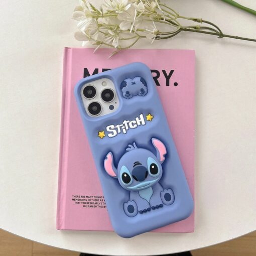 Cute Stitch iPhone Case with Holder – Soft Silicone for 14/15/16 Pro Max