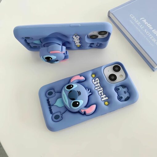 Cute Stitch iPhone Case with Holder – Soft Silicone for 14/15/16 Pro Max