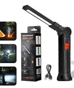 Portable COB LED Work Light – Magnetic Rechargeable Flashlight with Hook, 4 Modes, 360° Folding Design