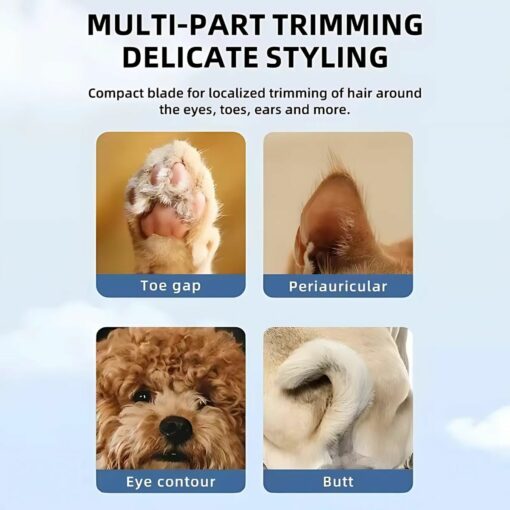 Portable LED Pet Trimmer – For Paws, Face & Ears, Quiet Rechargeable Clipper