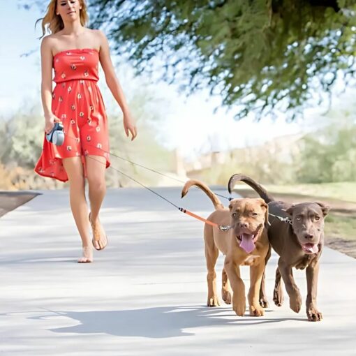 Retractable Dual Dog Leash with LED, 360° No Tangle – 3M Reflective, Dual Brakes for Each Dog