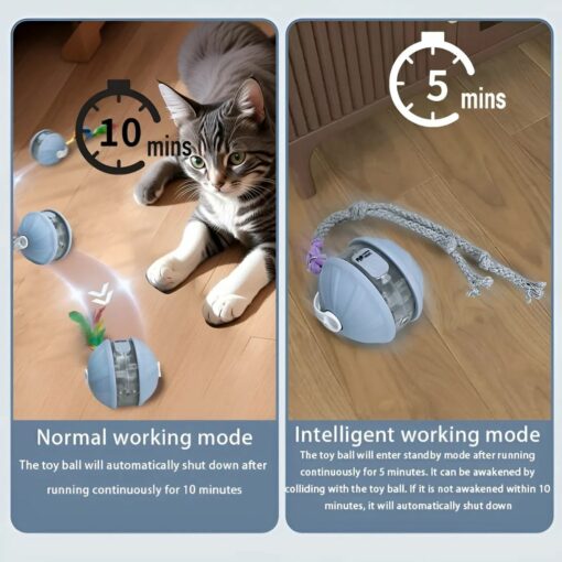 Smart Rolling Cat Toy Ball – Rechargeable, LED, Feather Tail Motion