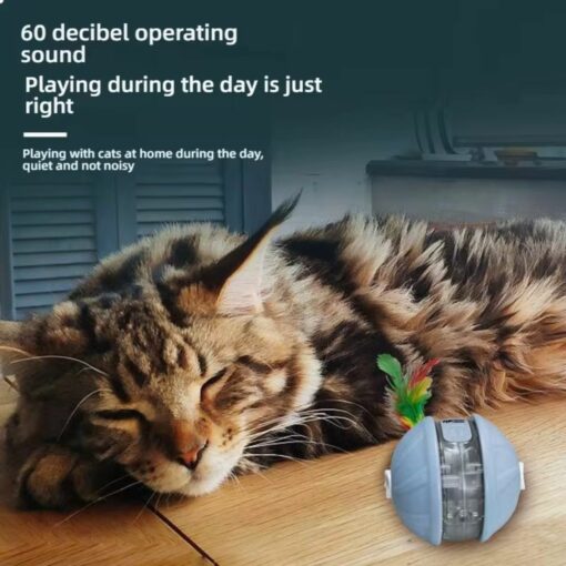 Smart Rolling Cat Toy Ball – Rechargeable, LED, Feather Tail Motion