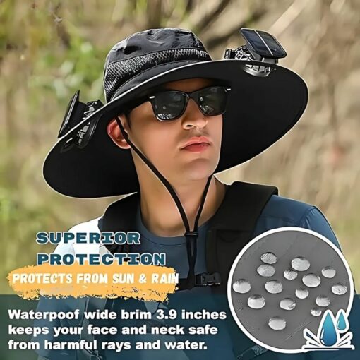 Solar Powered Fan Hat with Dual Fans – UPF 50+ Wide Brim Cooling Sun Hat for Men & Women