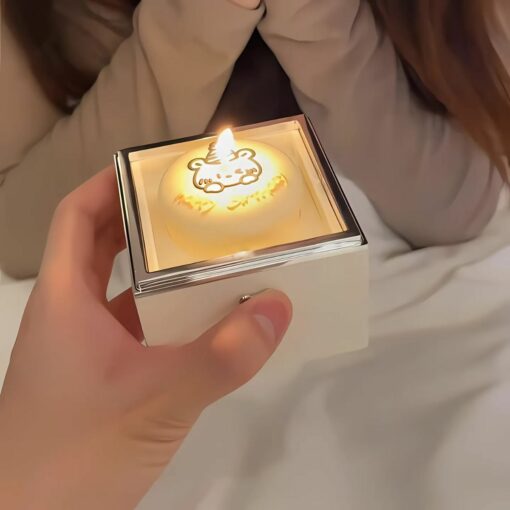 Surprise Rotating Ring Box with Bear Candle Cake – Birthday & Proposal Gift for Women