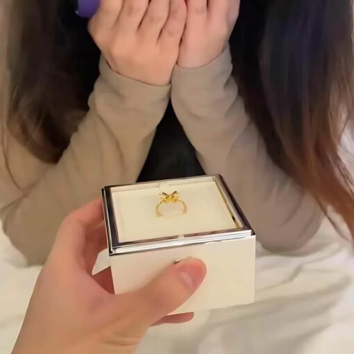 Surprise Rotating Ring Box with Bear Candle Cake – Birthday & Proposal Gift for Women